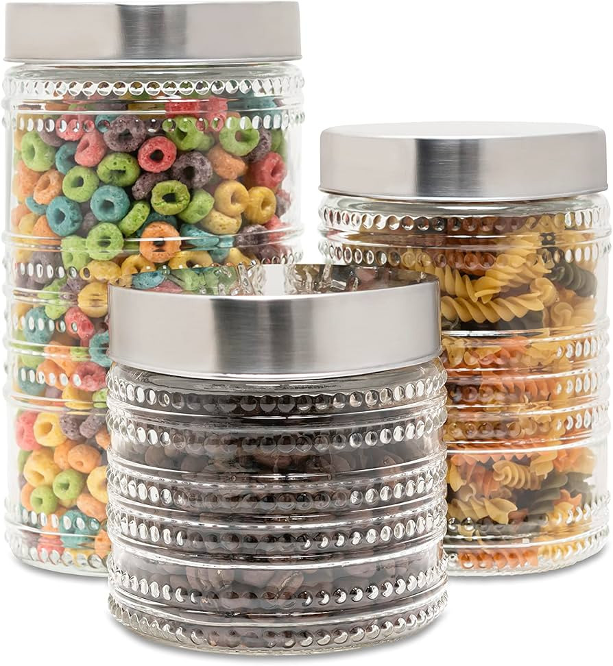 Style Setter Round Canister Set 3-Piece Glass Jars in 30, 44 and 59 ounces Chic Retro Design with... | Amazon (US)