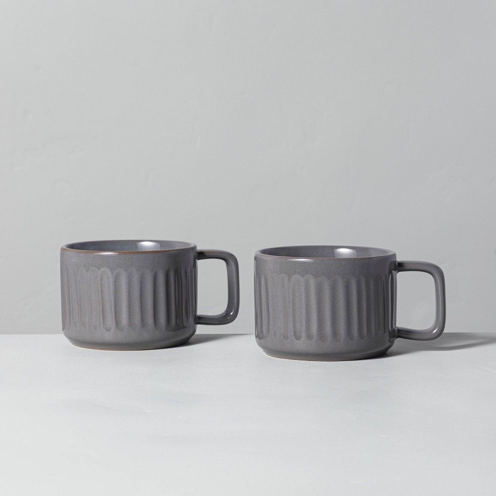 2pk 15oz Fluted Stoneware Mug Set Gray - Hearth & Hand™ with Magnolia | Target
