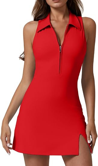 QINSEN Womens Zip Front Tennis Dress Polo Collar Racer Back Workout Golf Dresses Build in Shorts ... | Amazon (US)