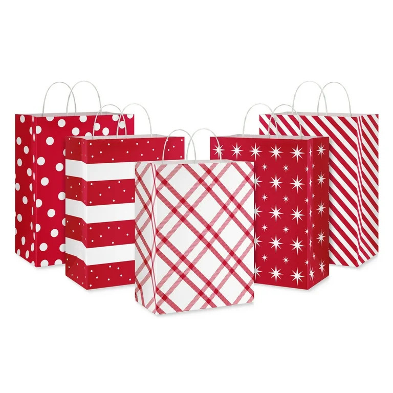 American Greetings 13 in. Christmas Large White Gift Bag Bundle, Plaid (5-Count) | Walmart (US)