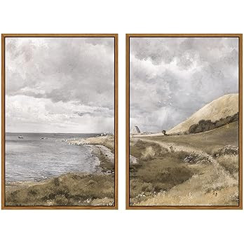 InSimSea 2 Pcs Framed Wall Art Vintage Coastal Decor, Summer Scenery Pictures Above Bed, Canvas P... | Amazon (US)