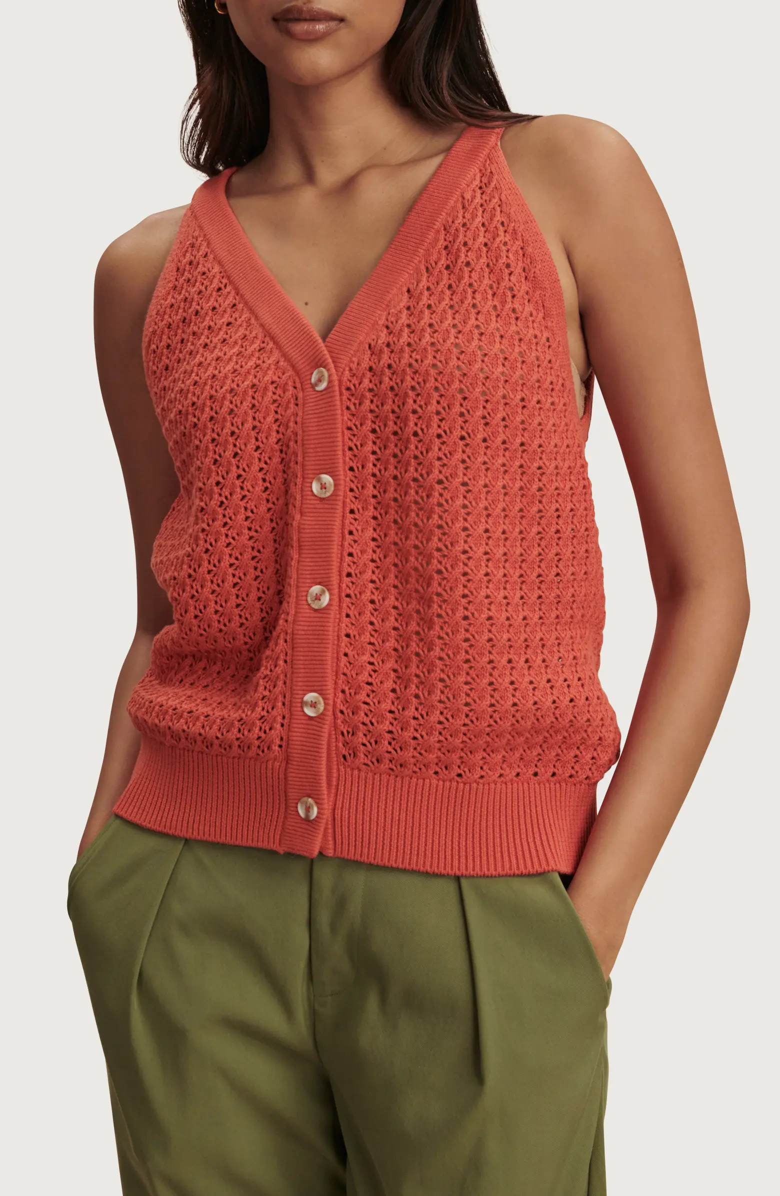 Alessia Open Stitch Cotton Sweater Tank | Nordstrom