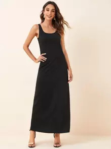 SHEIN Scoop Neck Solid Tank Dress | SHEIN