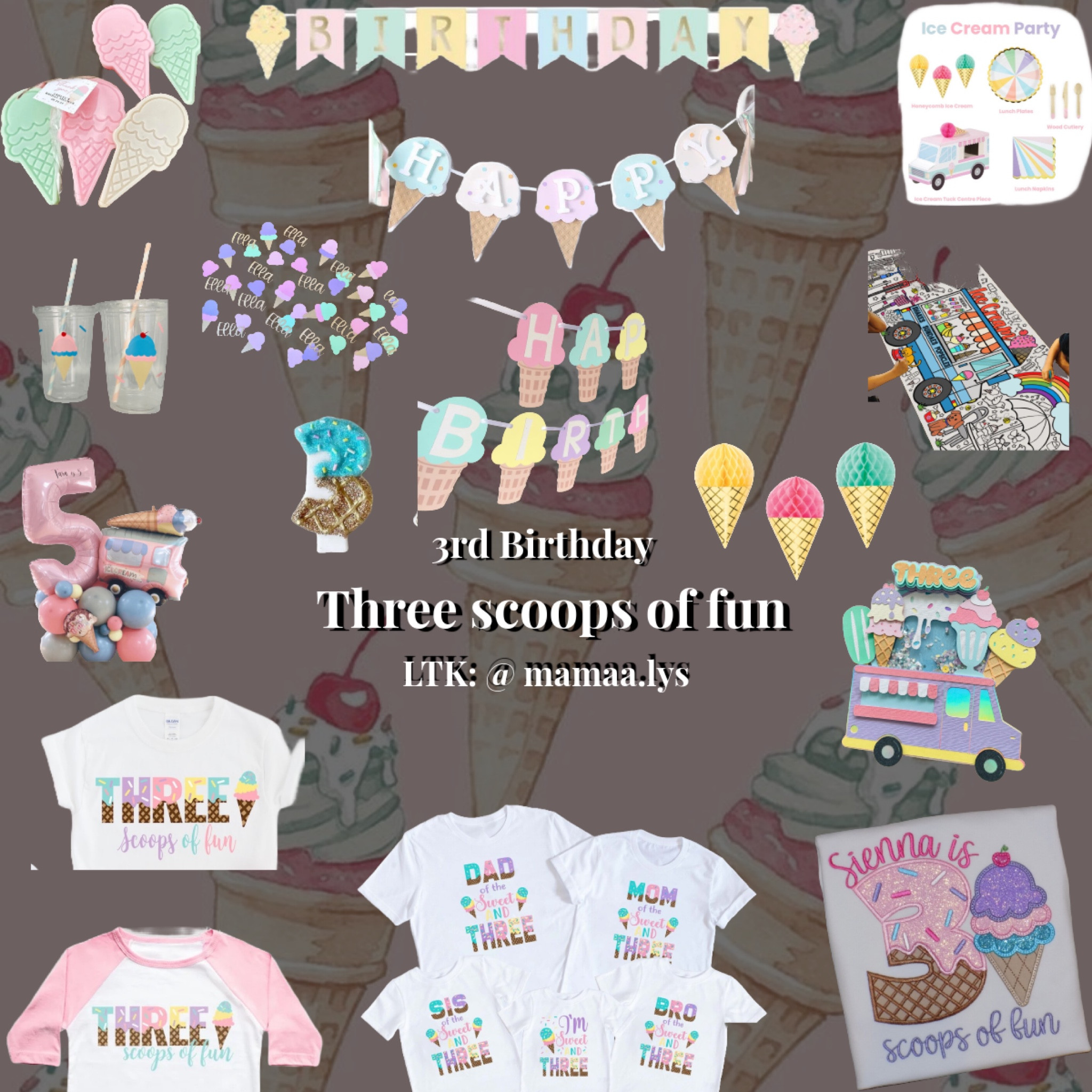 Three scoops of fun birthday | three year old birthday | 3rd birthday | third birthday | birthday | birthday theme | birthday party | party | toddler | kids | family 

#LTKKids #LTKFindsUnder50 #LTKParties