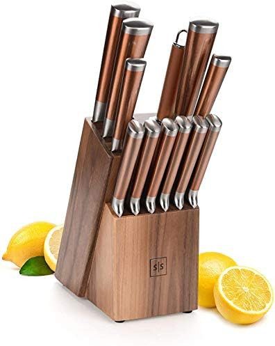 Copper Knife Set with Walnut Knife Block - Premium 13 PC Stainless Steel Knife Sets for Kitchen w... | Amazon (US)