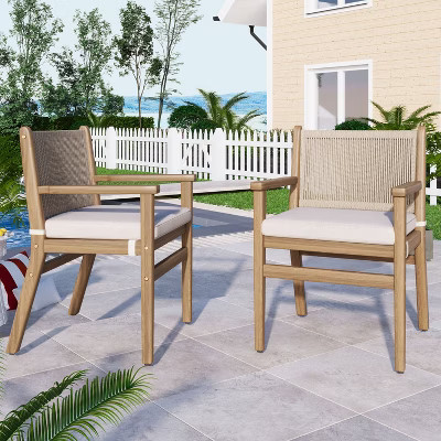 Hrinhom 22.3"W 2 Sets of Wooden Outdoor Dining Chairs with Cushions | Target