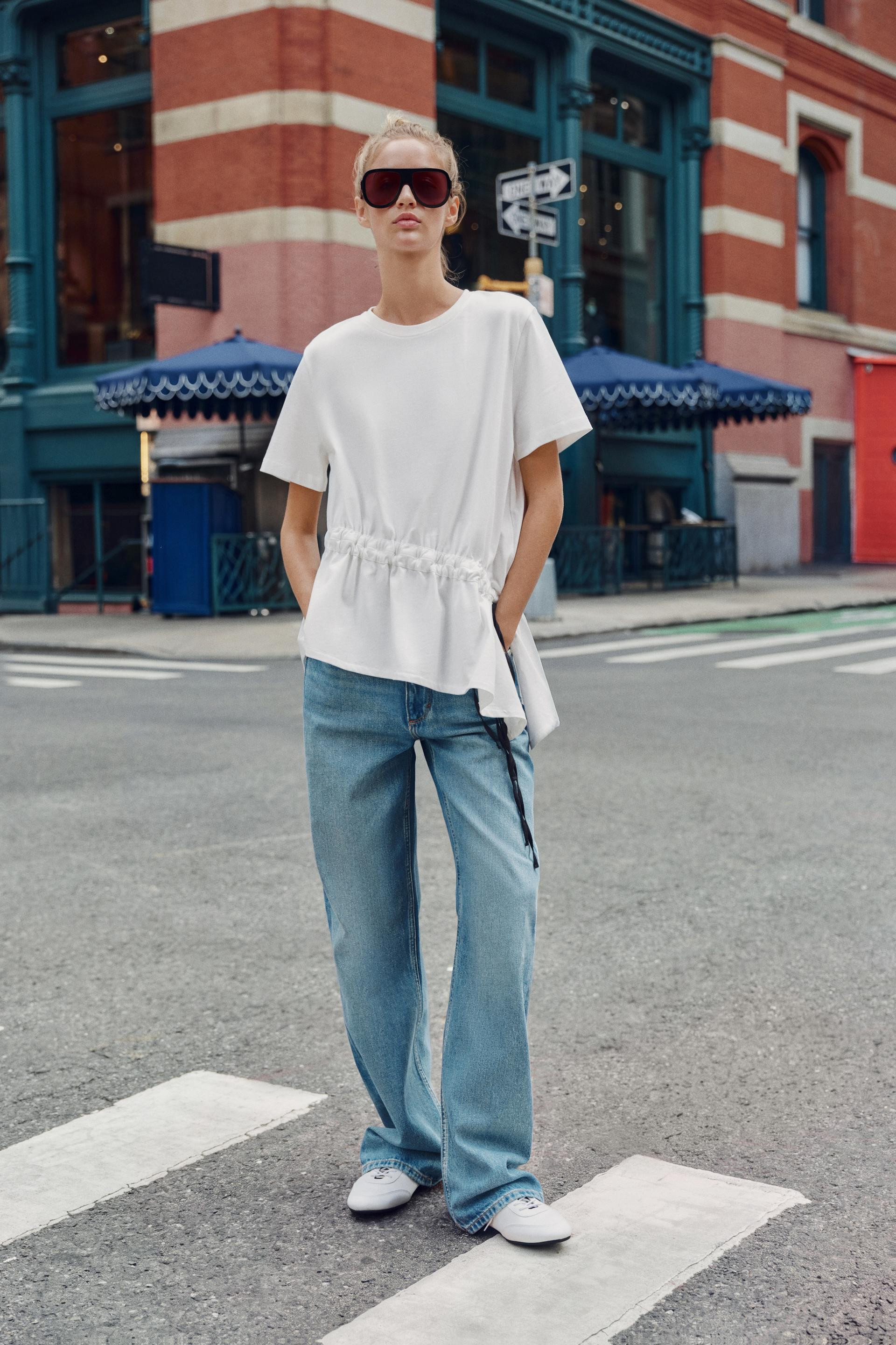 Zara - Contrast-Tie T-Shirt - White - M - Woman | Zara US