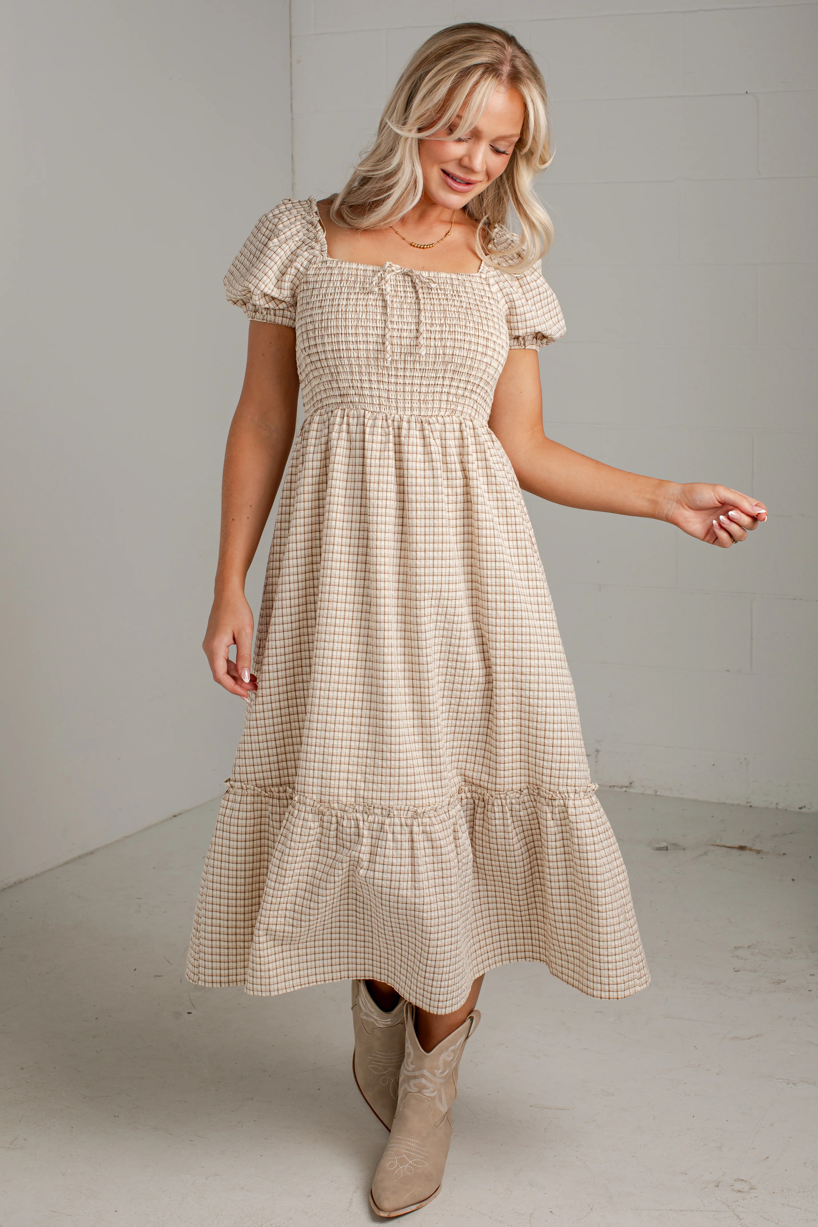 First Impression Plaid Cream Maxi Dress | Dress Up