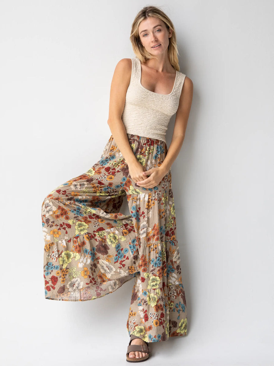 Cotton Patti Palazzo Pant - Tan Cream Floral | Natural Life