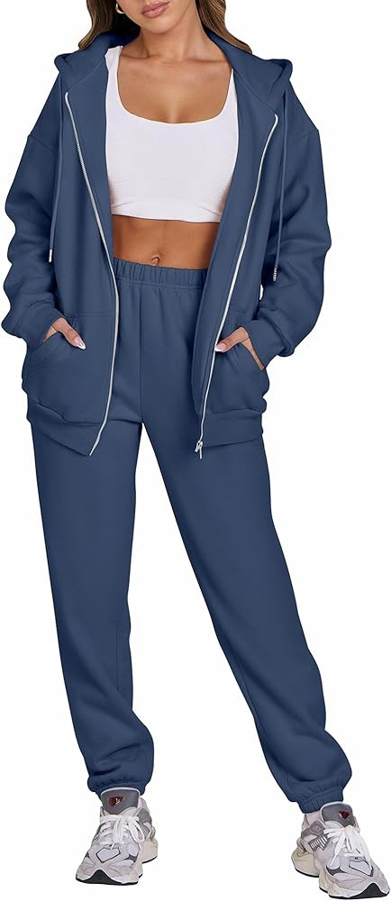 ANRABESS Womens 2 Piece Outfits Sweatsuits Oversized Zip Up Sweatshirt Jogger Sweatpants Tracksui... | Amazon (US)