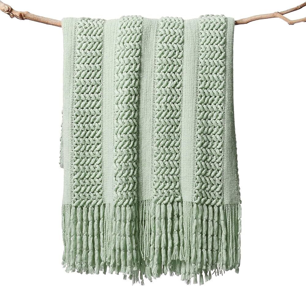 lifein Sage Green Throw Blanket for Couch-Soft Spring Knit Farmhouse Boho Throw,Cozy Small Lightw... | Amazon (US)