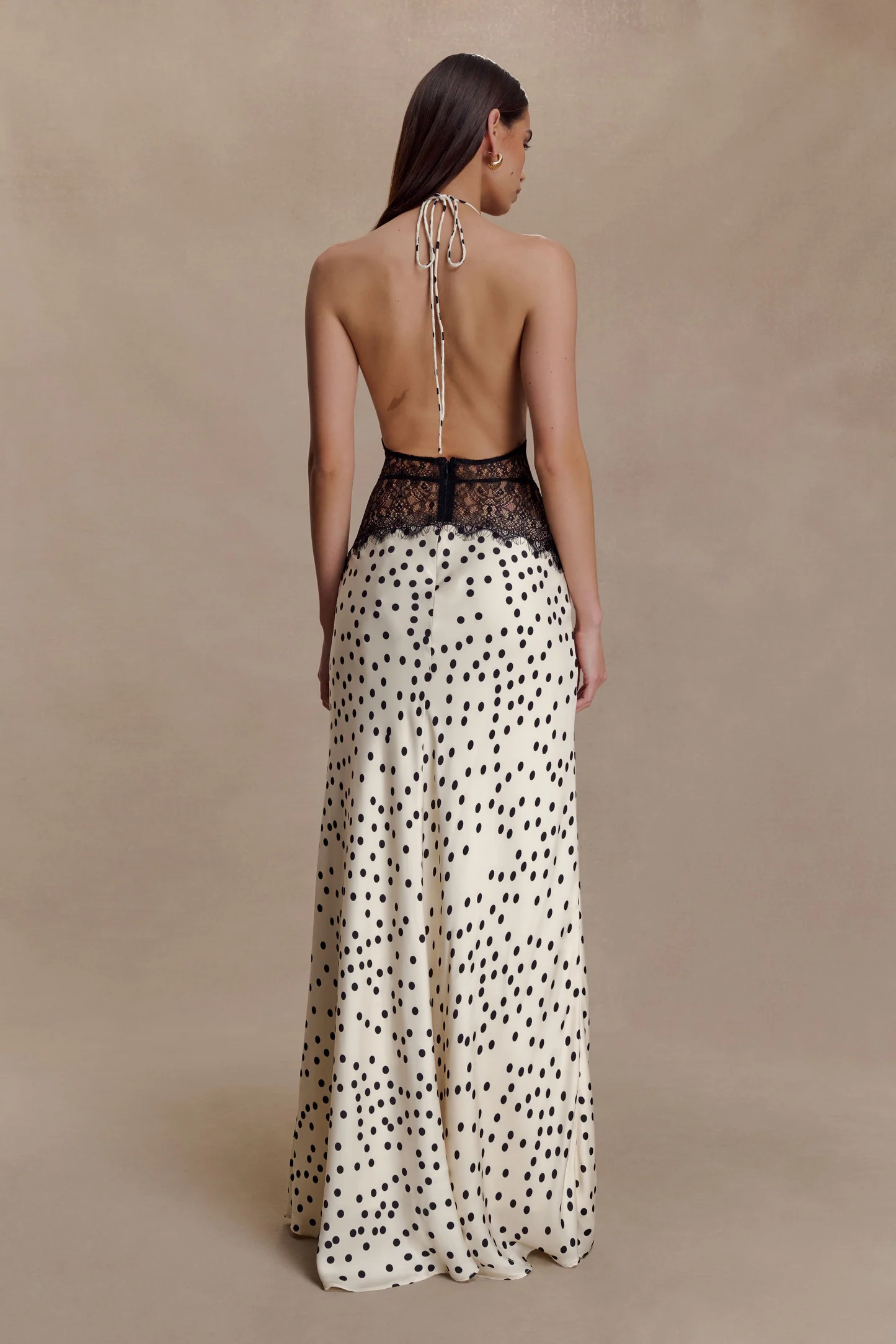 Dinah Lace And Satin Maxi Dress - Polkadot | Meshki UK