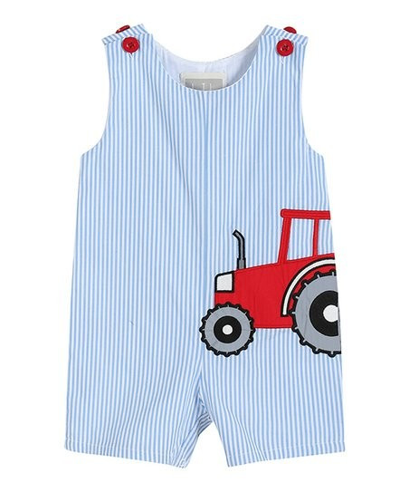 Blue & Red Pinstripe Tractor Overalls - Infant & Toddler | Zulily