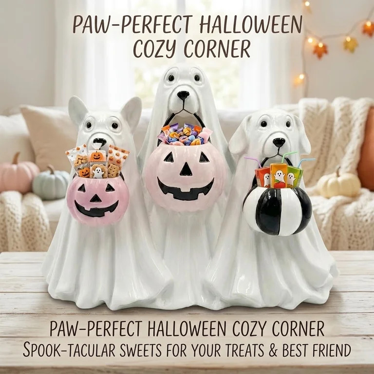 Ghost Dogs Figurine with Pumpkin Candy Bowl, Outdoor Safe Halloween Figurine Indoor Halloween Tab... | Walmart (US)