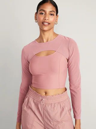 PowerSoft 2-in-1 Mesh-Sleeve Cropped Top for Women | Old Navy (US)