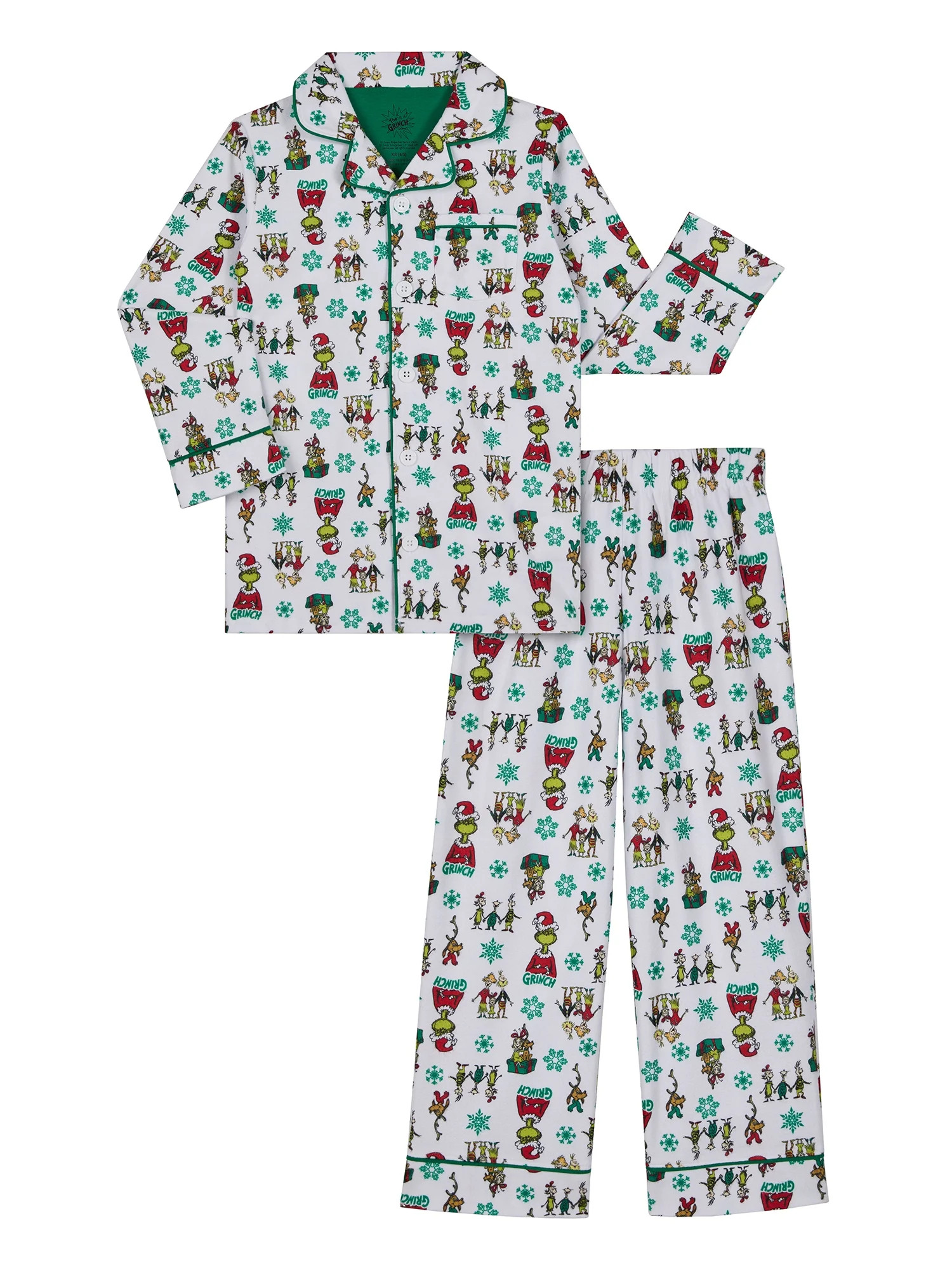 Grinch Boys Notch Collar Top and Sleep Pants Pajama Set, 2-Piece, Size XS | Walmart (US)