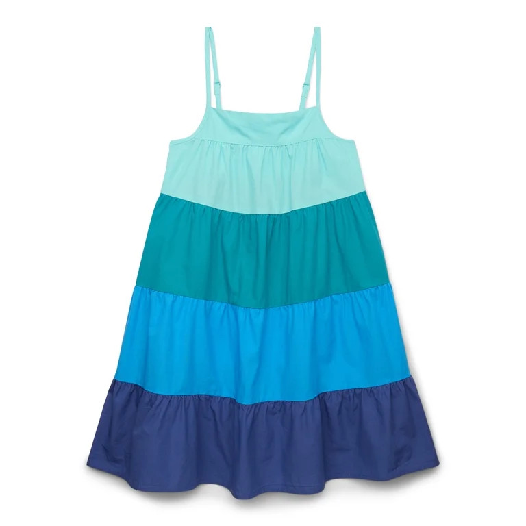 Wonder Nation Little and Big Girls Tiered Colorblock Dress, Sizes 4-18 & Plus | Walmart (US)
