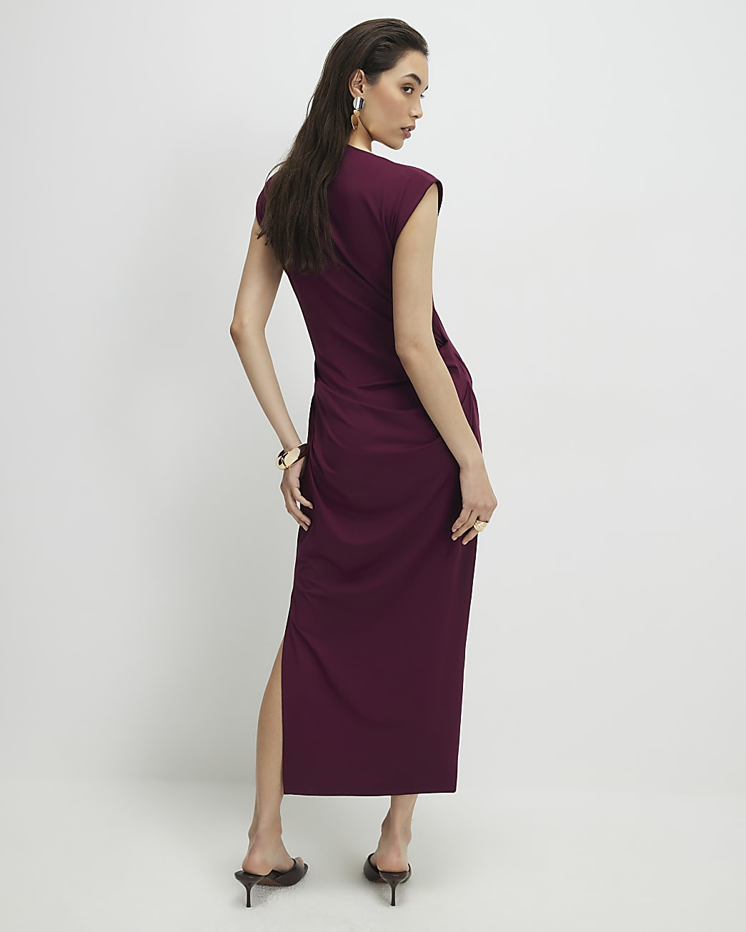 Red Sleeveless Ruched Midi Dress | River Island UK & IE