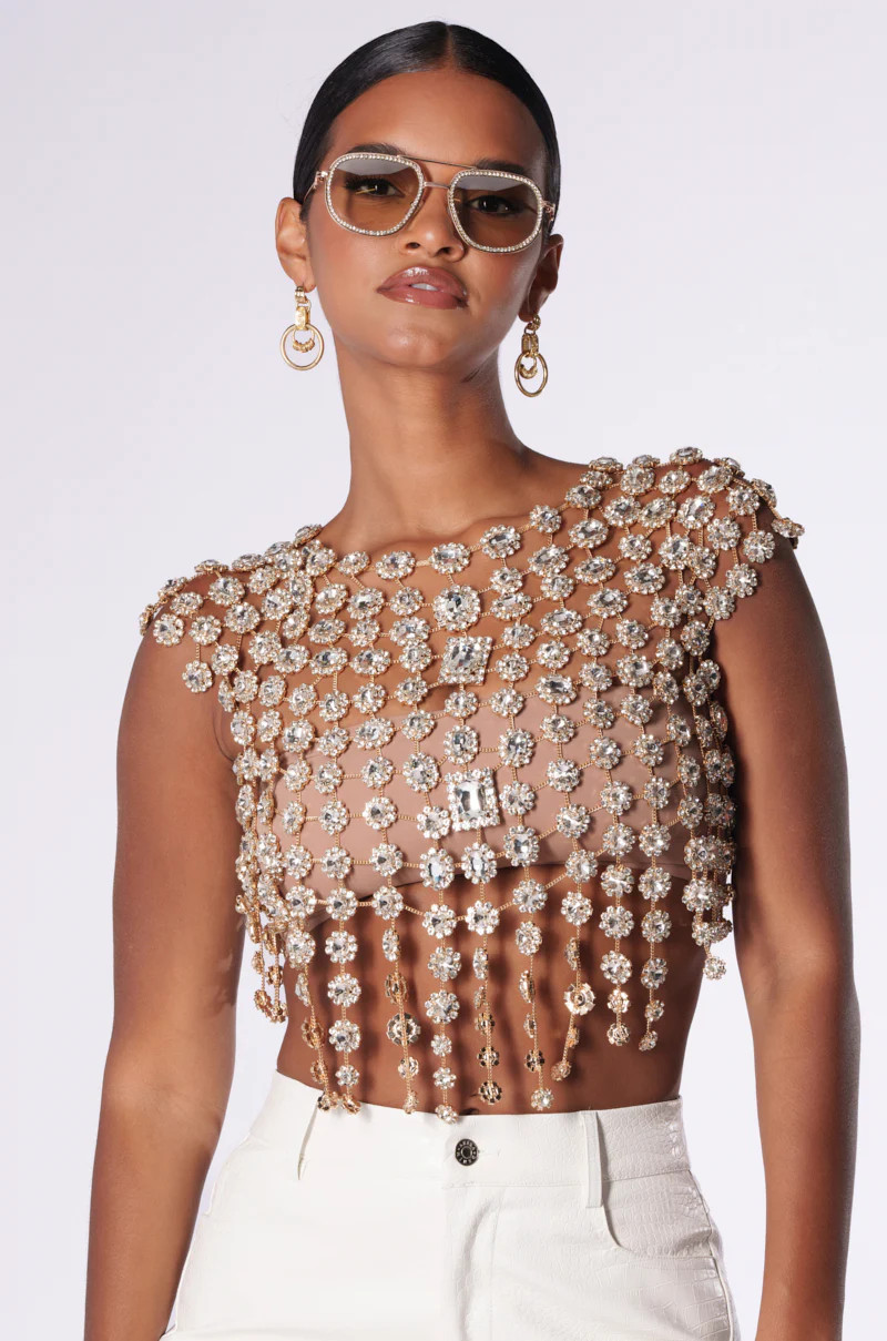 BEJEWELED GOLD SLEEVELESS TOP | AKIRA