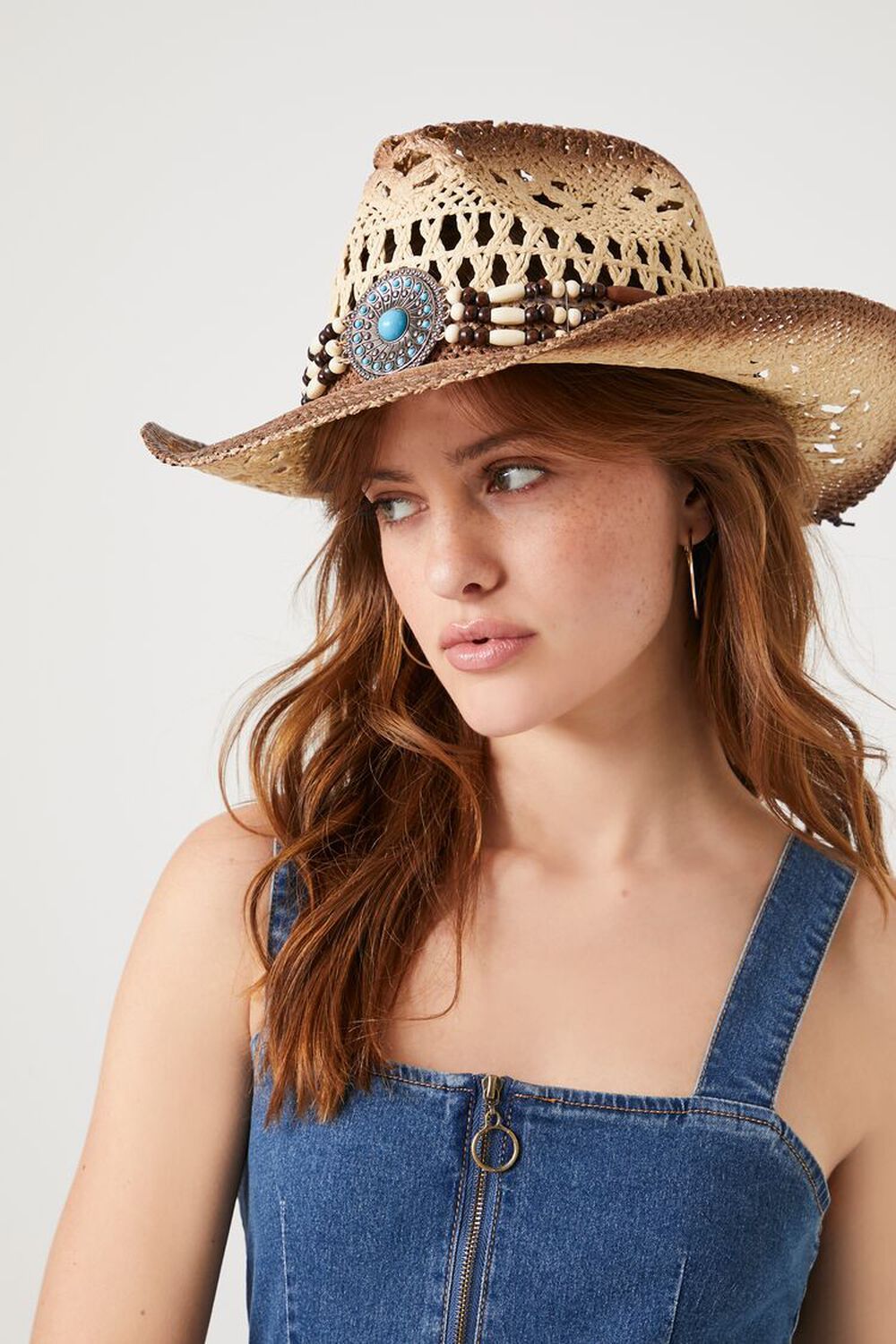 Beaded-Trim Straw Cowboy Hat | Forever 21 (US)