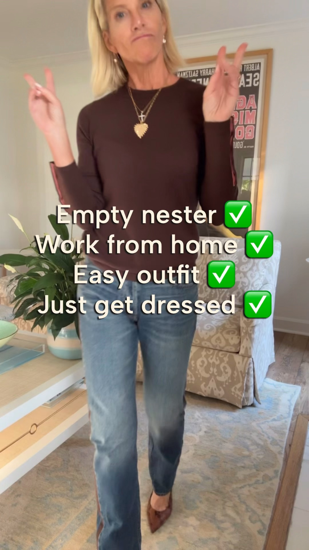 Easy work from home outfit you can wear on repeat.  Great little fall jacket. I’m in xs in jacket. 25 in jeans. Xs in turtleneck