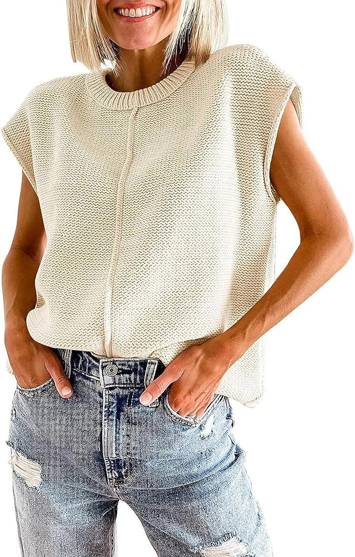 Ameliever Womens Sweater Vest Knit Cap Sleeve Pullover Casual Crew Neck Sweater Tank Tops | Amazon (US)