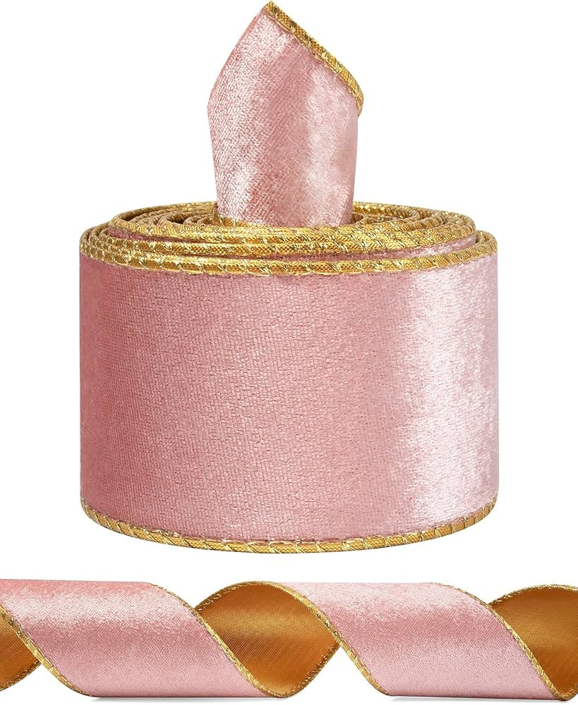 Pink Wide Velvet Ribbon Wired for Christmas Tree, Garland, Wreath, 2.5 Inch 5 Yards | Amazon (US)