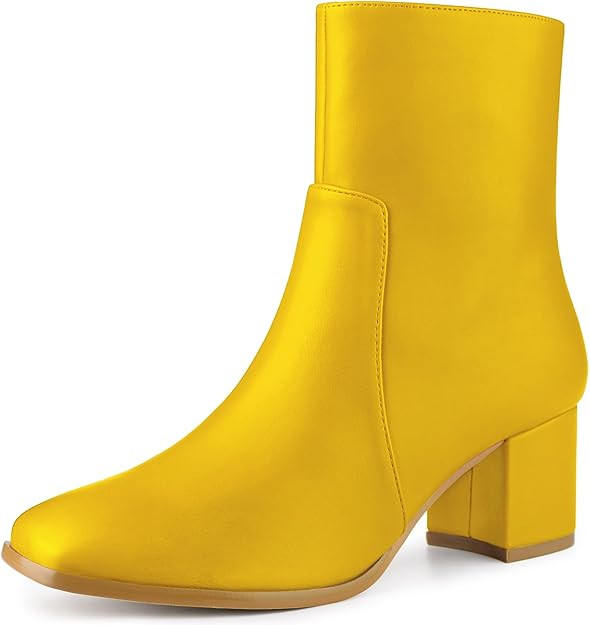 Allegra K Women's Square Toe Side Zip Block Heel Ankle Boots | Amazon (US)