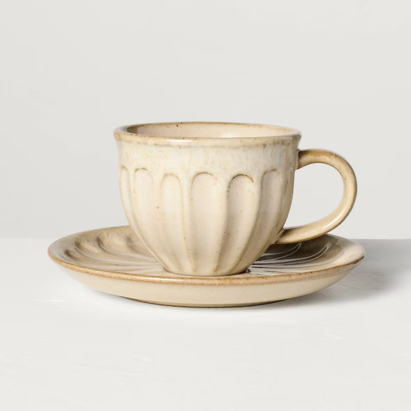 4.5oz Fluted Stoneware Espresso Cup & Saucer Tan - Hearth & Hand™ with Magnolia | Target