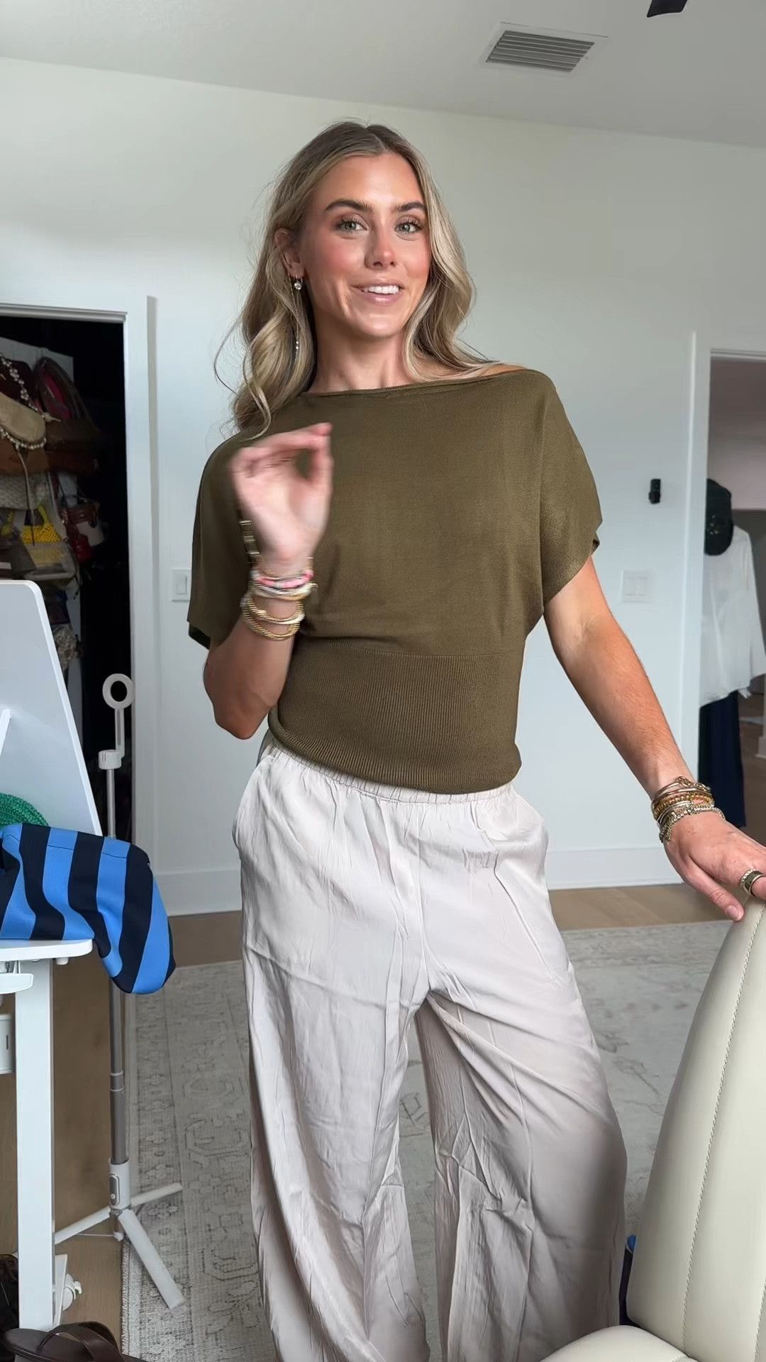 H&M size xs fine one knit top. Short one-shoulder top in a fine knit. Asymmetric neckline with tubular trim, short sleeves, and ribbing at hem styled with my H&M balloon hem satin pants size xs.

#LTKootd #LTKWorkwear #LTKSaleAlert