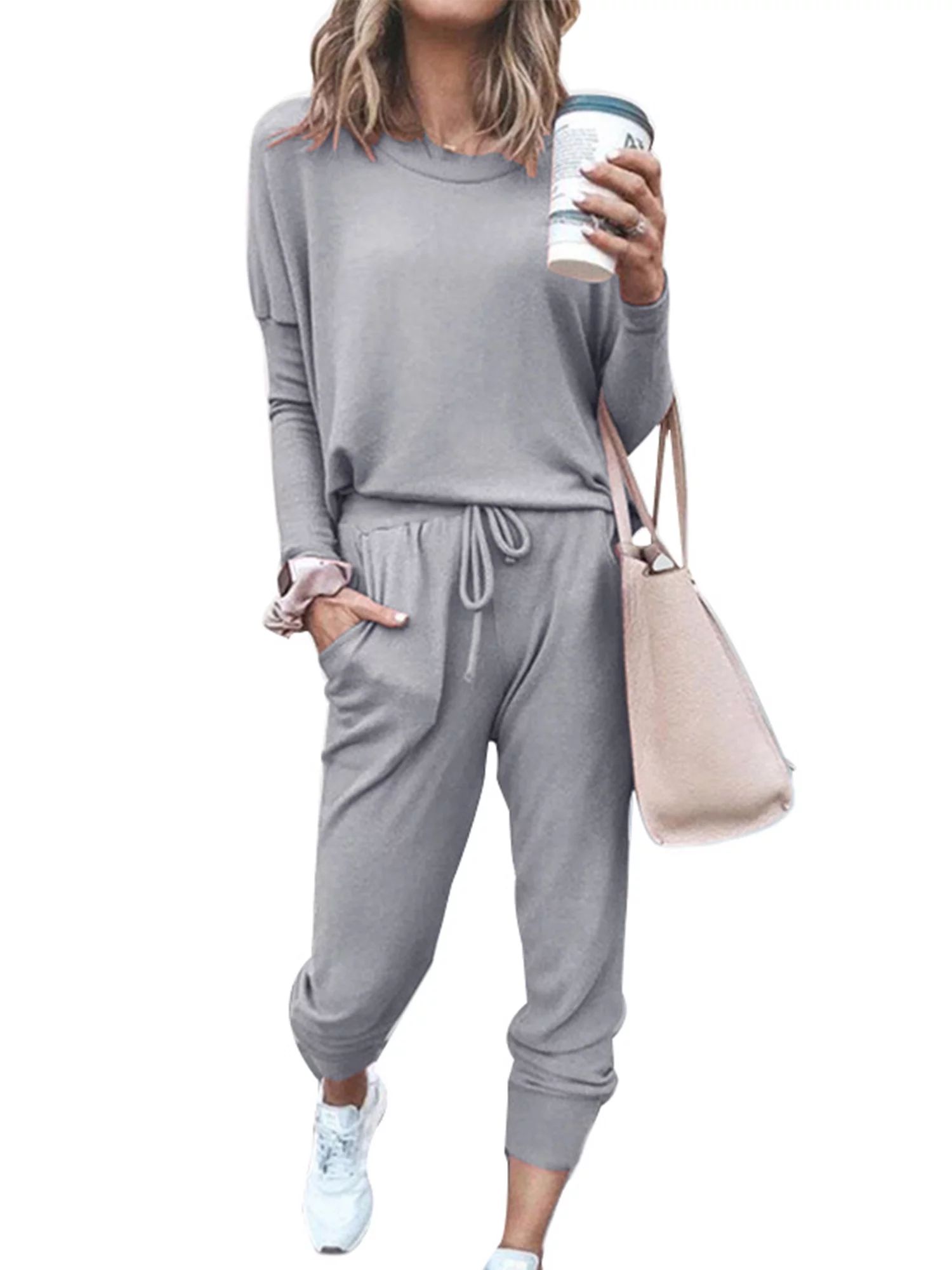 2 Piece Tracksuit Sets for Womens Sweatsuits Solid Color Pullover T-Shirt Sweatpants Jogging Suit... | Walmart (US)