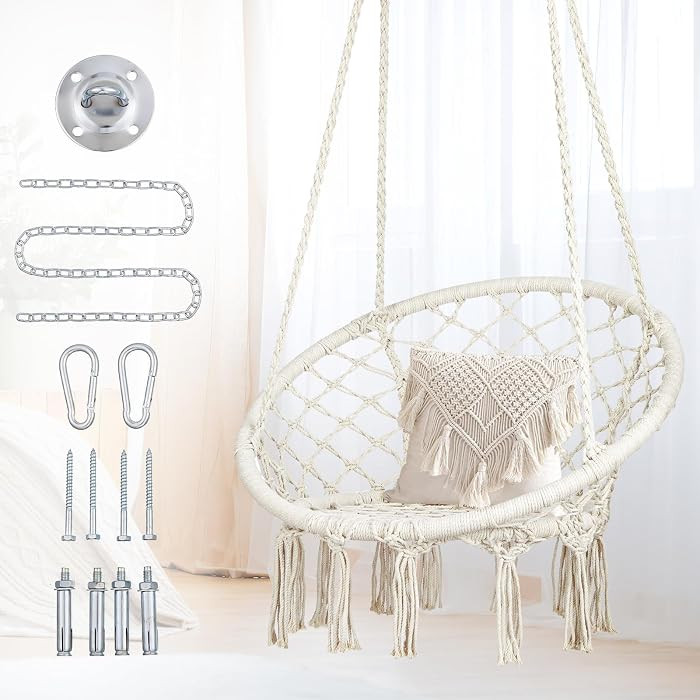 Macrame Hammock Chair Swing with Hardware Kits, Handmade Knitted Hanging Chair for Bedroom,Indoor... | Amazon (US)