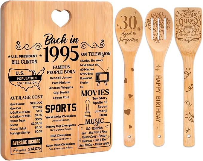 30th Birthday Gifts for Women - "Back in 1995" 30th Birthday Gifts for Men Cutting Board, Bamboo-... | Amazon (US)