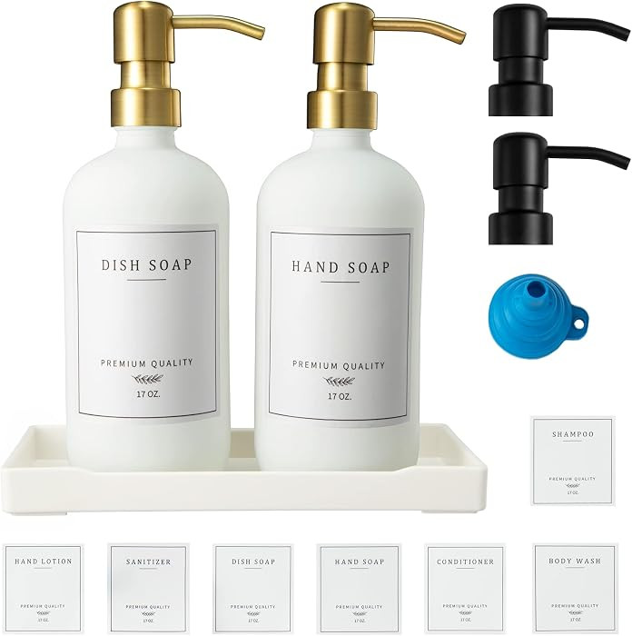 Glass Soap Dispenser for Kitchen, Farmhouse Kitchen Dish Soap Dispenser&Hand Soap Dispenser Set, ... | Amazon (US)