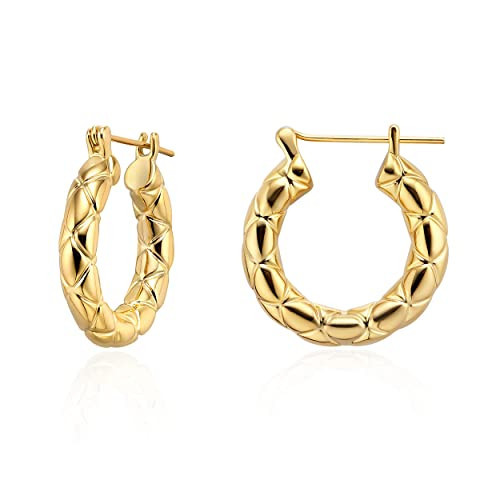 Chunky Gold Hoop Earrings - Women's 14k Real Gold Plated Handmade Lightweight Thick Hoops - Jewelry Gifts | Amazon (US)
