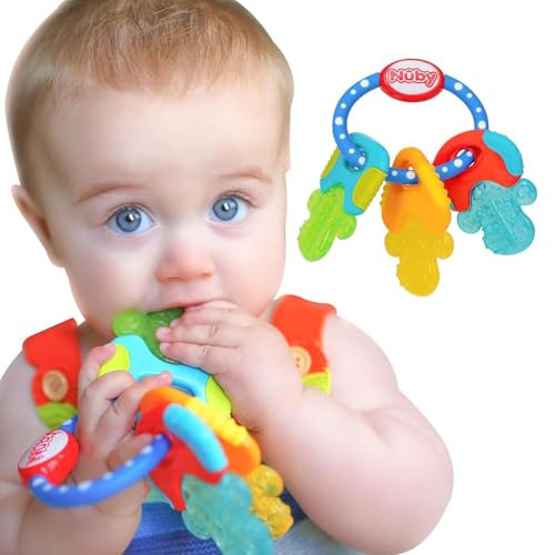 Nuby Ice Gel Teether Keys - Silicone Soothing Baby Teether Toys for Infants - Gentle for Sore Gums Colorful and Fun Toys - Safe and Durable Infant Baby Teething Toy - Blue | Amazon (US)