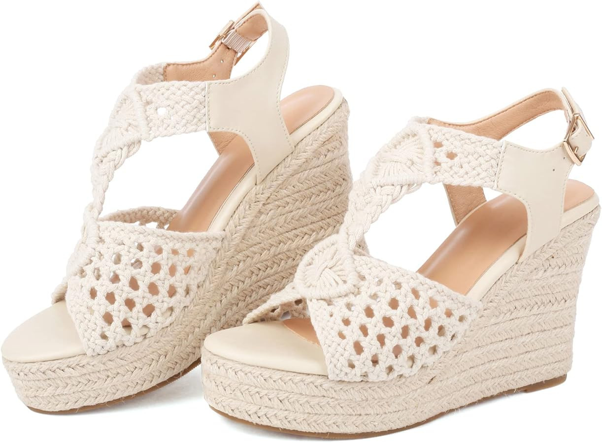 Crochet Espadrilles Wedge Sandals for Women Dressy Summer Shoes Comfortable Casual Platform Sanda... | Amazon (US)
