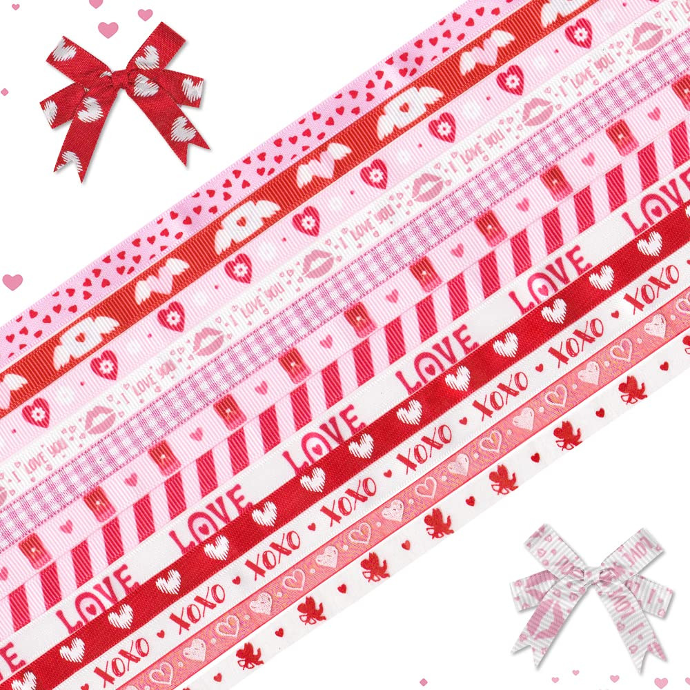 12 Yards Valentine Ribbons Red Pink Ribbons Love Cupid Decorative Grosgrain Ribbon XOXO Heart Val... | Amazon (US)