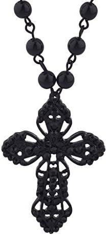 LUX ACCESSORIES Classic 80s Gothic Rosary Cross Beaded Pendant Necklace | Amazon (US)