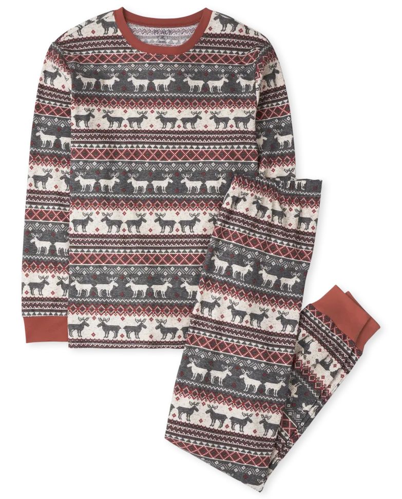 Unisex Adult Matching Family Thermal Reindeer Fairisle Cotton Pajamas - multi clr | The Children's Place