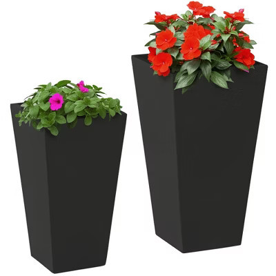 Outsunny 2-Pack MgO Flower Pots with Drainage Holes, Outdoor Planters, Durable & Stackable, for Entryway, Patio, Yard, Garden, Black | Target