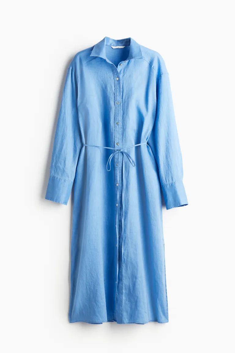 Linen shirt dress - Blue - Ladies | H&M GB | H&M (UK, MY, IN, SG, PH, TW, HK)