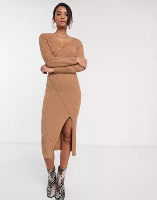 ASOS DESIGN knit rib midi dress with wrap detail | ASOS (Global)