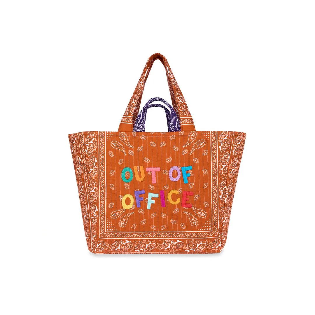 Out of Office Embroidered Perla Tote: Handmade Quilted Bandana Maxi Beach & Travel Bag - Etsy | Etsy (US)