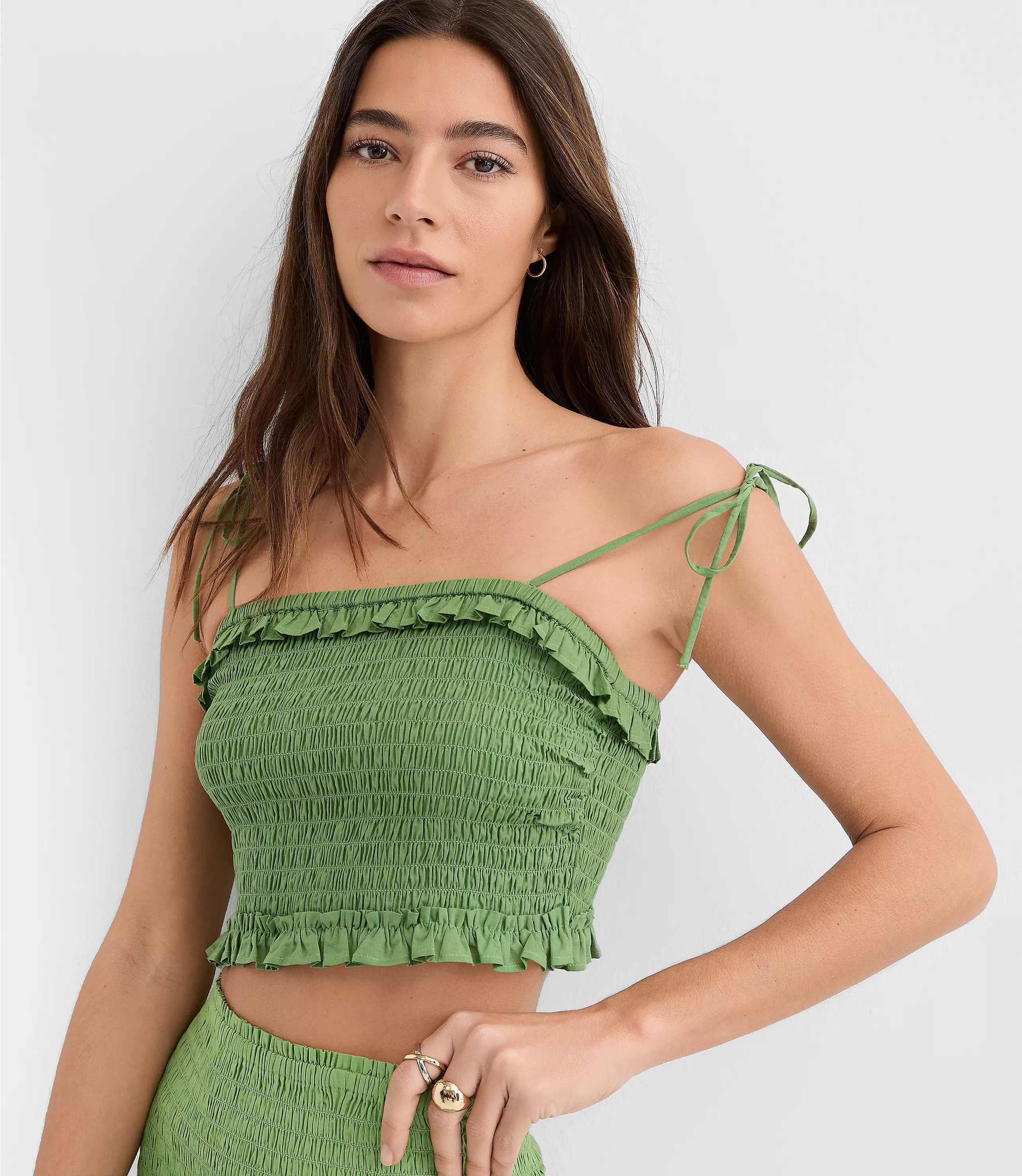 LOFT Beach Ruffle Smocked Crop Top | LOFT
