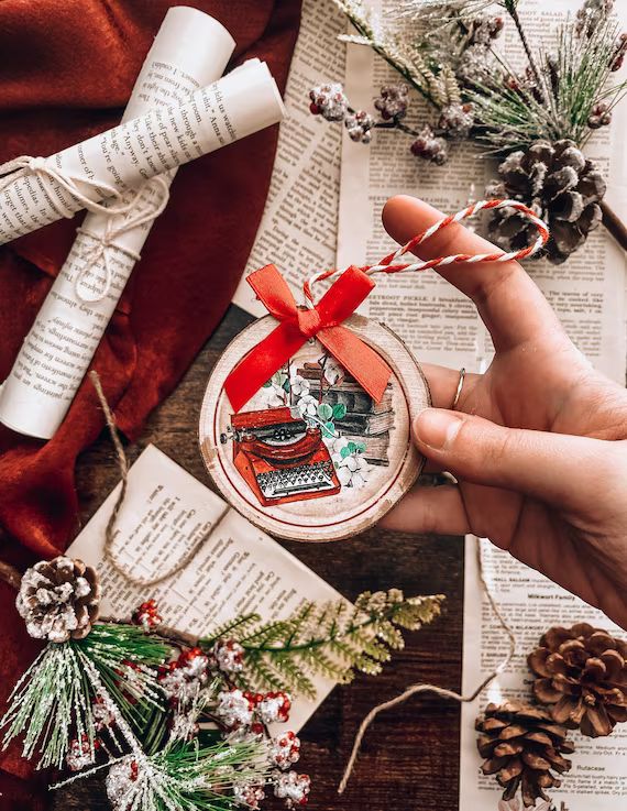 Bookish/Writing Wood Slice Ornament | Etsy (US)