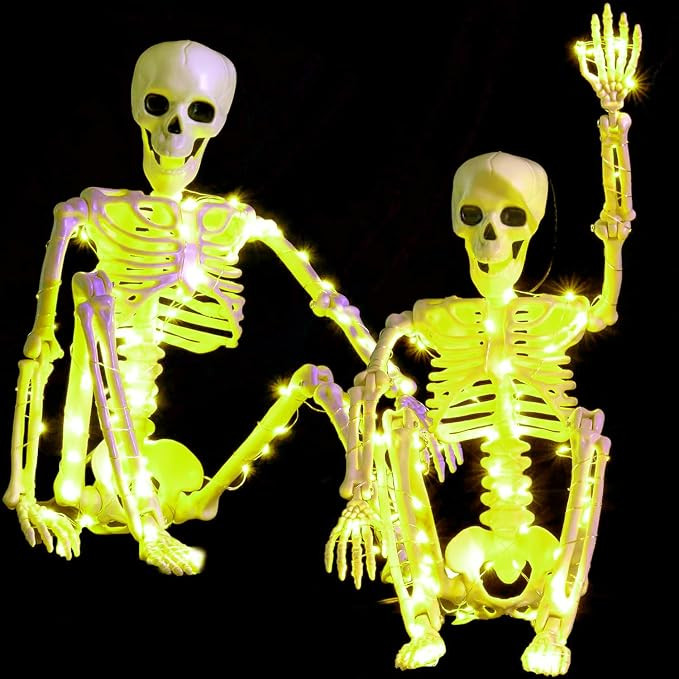 2 Pack 24 Inches Halloween Skeleton, LED Green Light Up Pose-N-Stay Skeleton Full Body Posable Mo... | Amazon (US)