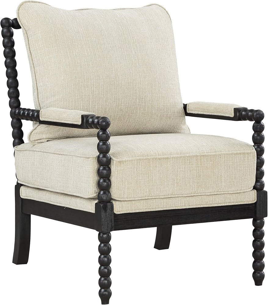 OSP Home Furnishings Eliza Spindle Accent Chair, Linen Fabric with Black Wood | Amazon (US)