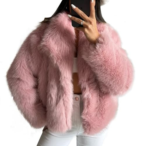COZYPOIN Womens Faux Fur Jacket Fluffy Fur Cropped Coat Long Sleeve Open Front Fur Cape(Pink-XL) | Amazon (US)