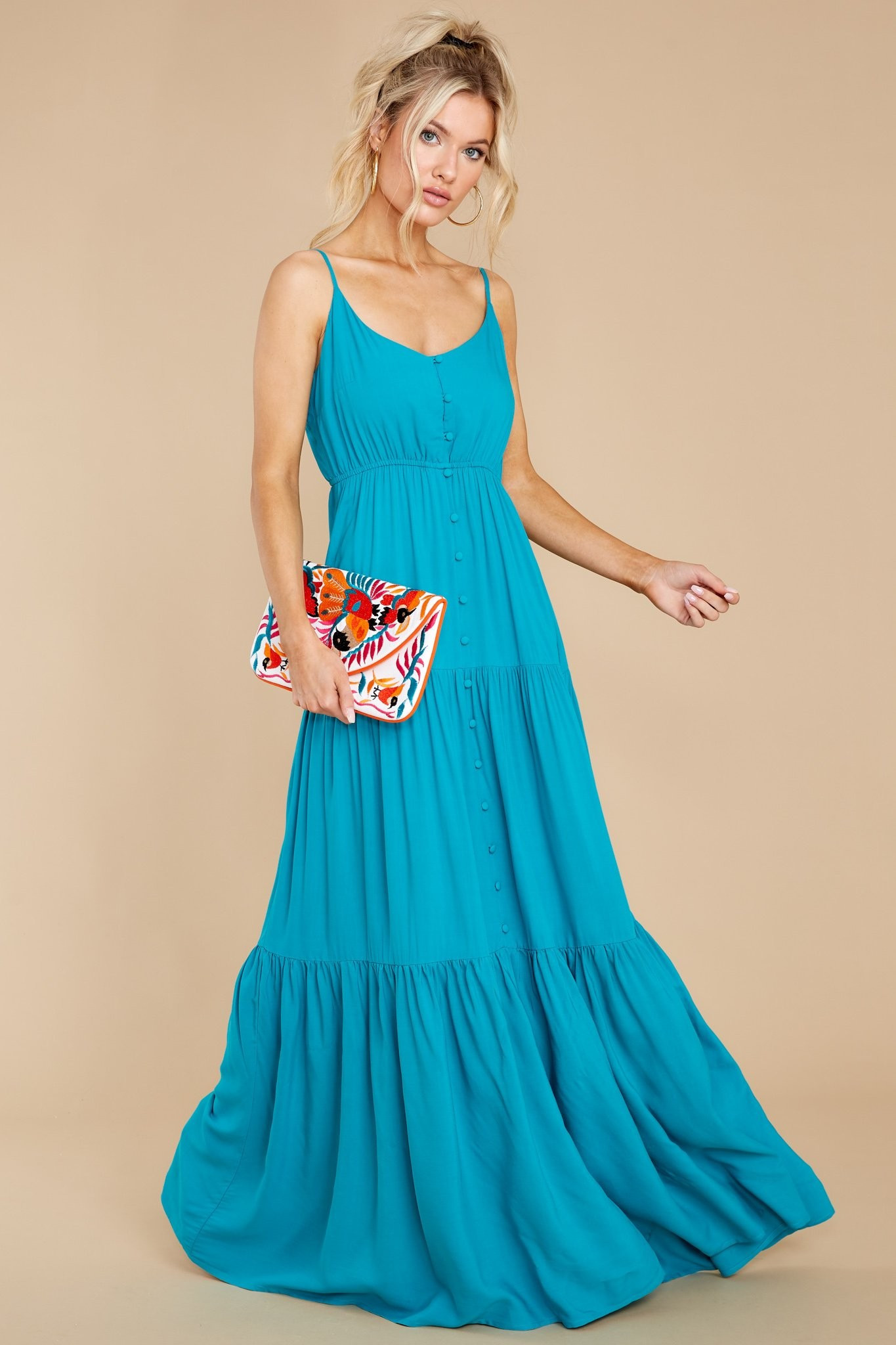 Straightforward Gaze Teal Maxi Dress | Red Dress 